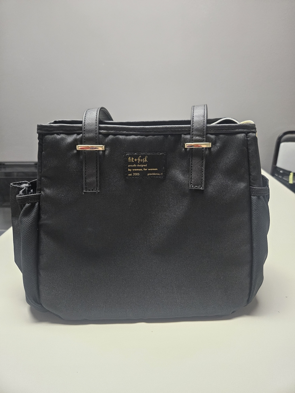 fit + fresh Black Nylon Cooler Bag with Gold Hardware